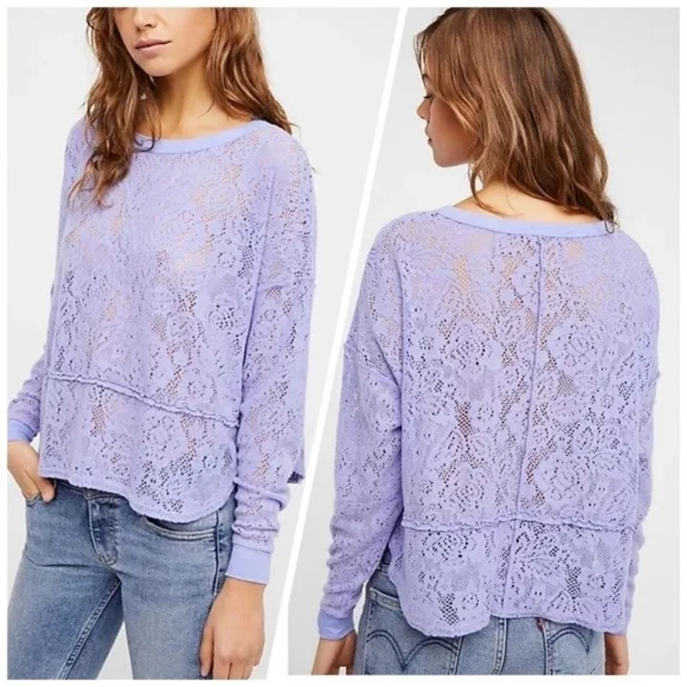 Free People Purple Knit Lace Not Cold In This Top